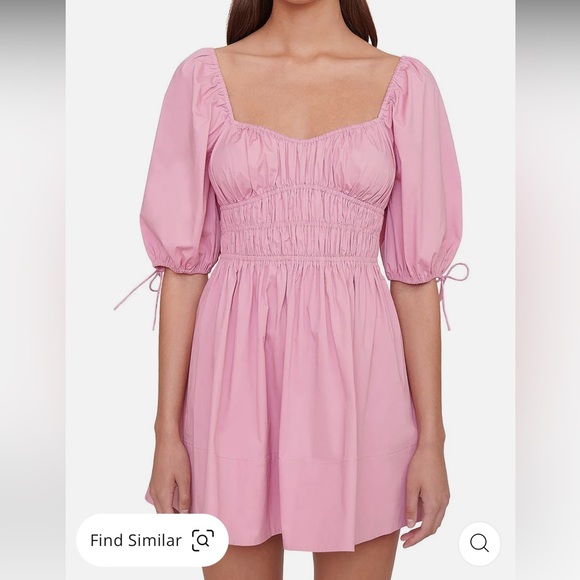 STAUD Faye Womens Puff Sleeve Smocked Mini Dress - Picture 3 of 4